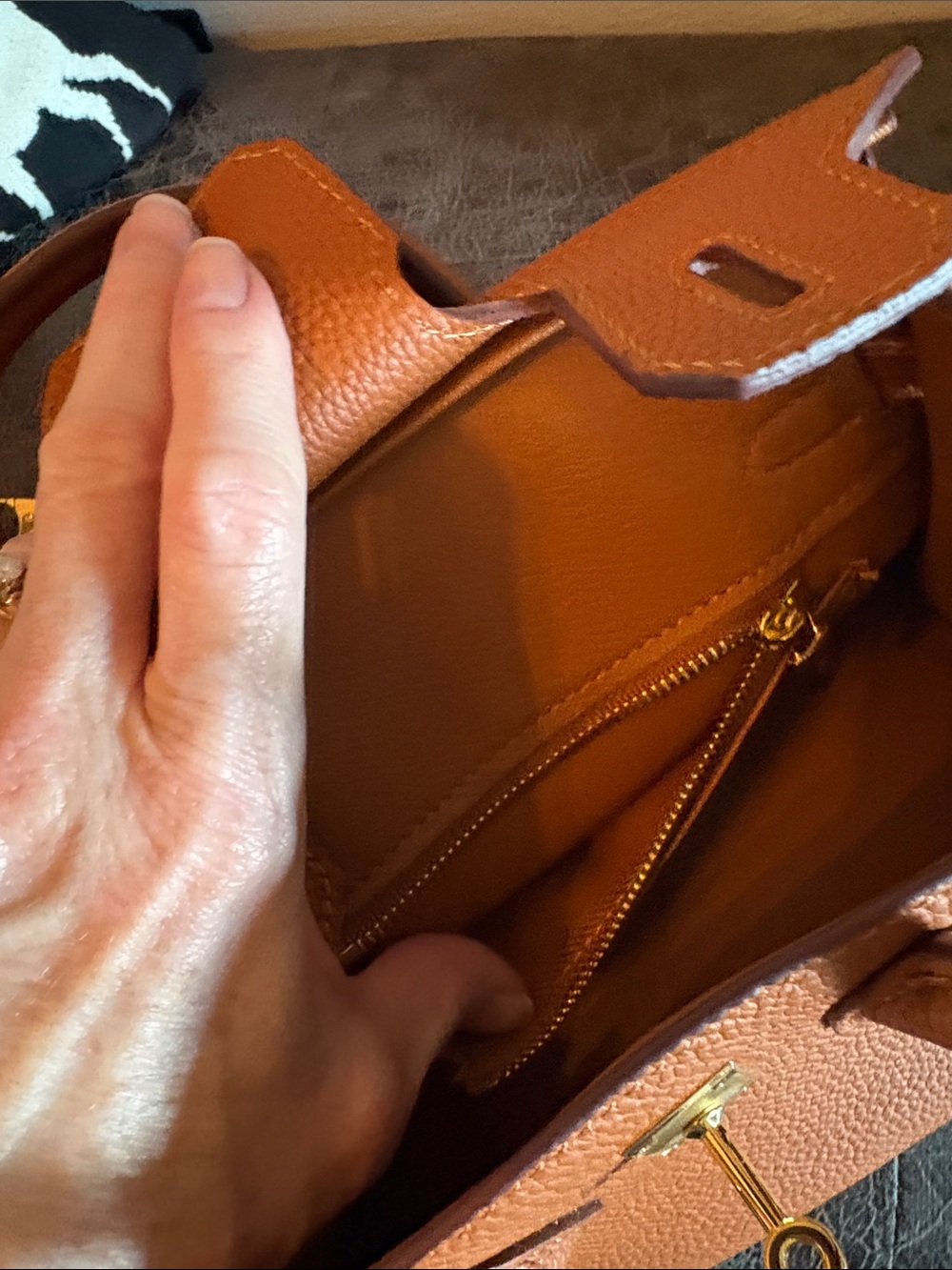**Women's Tan Pebbled Leather Satchel with Top Handles and Crossbody Strap - Picture 7 of 12